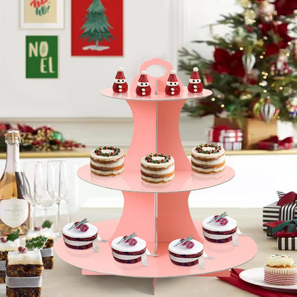 Soleebee 3-Tier Round Cupcake Stand, Cardboard Cupcake Tower, Dessert Cup Cake Stand Tower for Birthday Wedding Party Decoration, Cupcake Tier Stand 1 Set (Hot Pink)