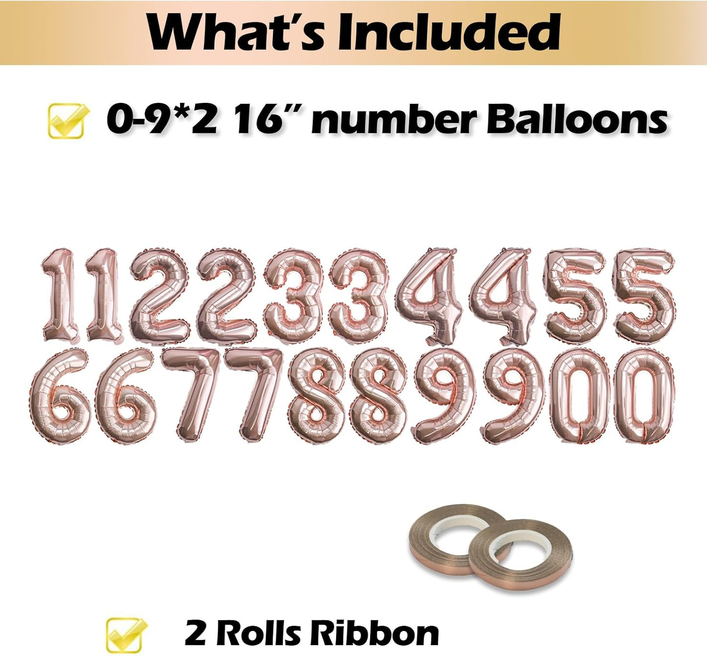 [20 Pcs] 16" Gold Foil Number Balloons (2 sets of 0-9) - Mylar Aluminum Hanging Decorations for Graduation, Birthday, Christmas & New Year's Eve Parties