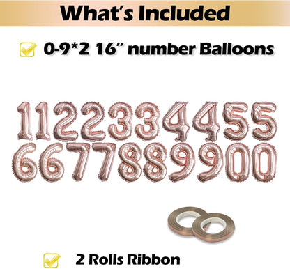 [20 Pcs] 16" Gold Foil Number Balloons (2 sets of 0-9) - Mylar Aluminum Hanging Decorations for Graduation, Birthday, Christmas & New Year's Eve Parties