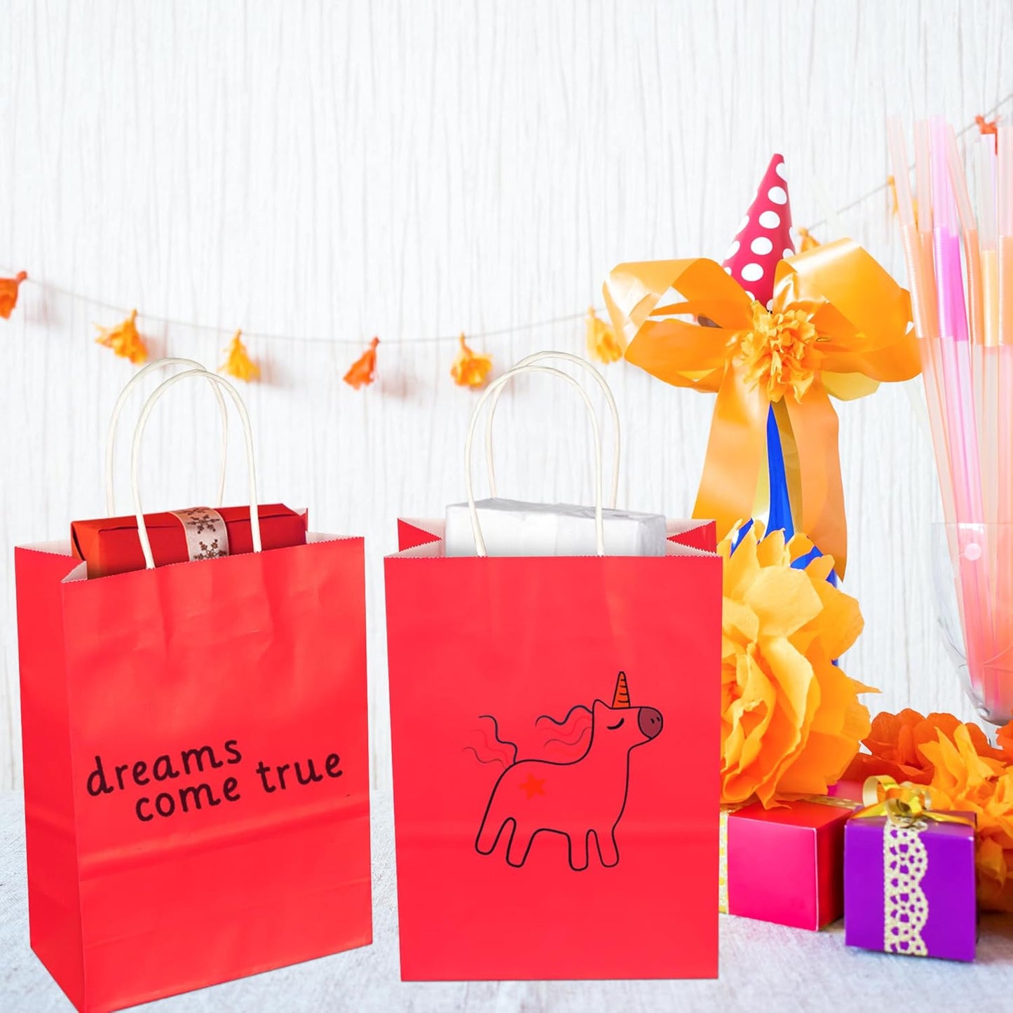 BLEWINDZ 32 Pieces Gift Bags with 32 Tissues, 8 Colors Party Favor Bags with Handles, Rainbow Gift Bag for Wedding, Birthday, Party Supplies and Gifts