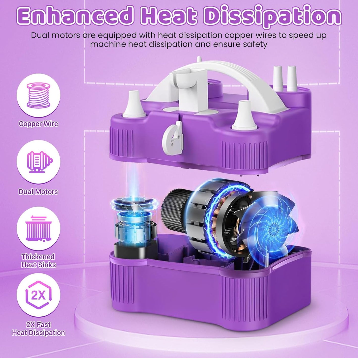 4-in-1 Electric Balloon Pump for All Balloons,Portable Dual Nozzle 600W Air Pump for Balloons,High Power Balloon Blower for Latex Foil 260q Mylar Balloon,Inflation Pool Float and Sports Balls