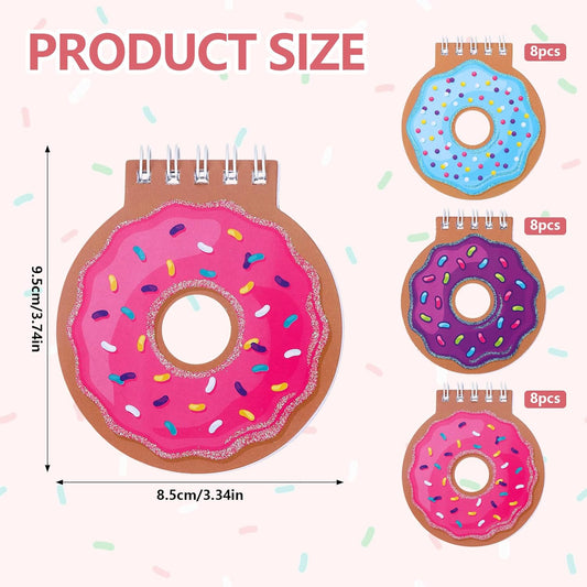 24 Pcs Mini Spiral Notebook Cute Donut Notebook Birthday Notepad Kawaii Donut Memo Pad Notebooks for Kids Party Favors Goodie Bag Stuffers, 3.34x3.74 Inch