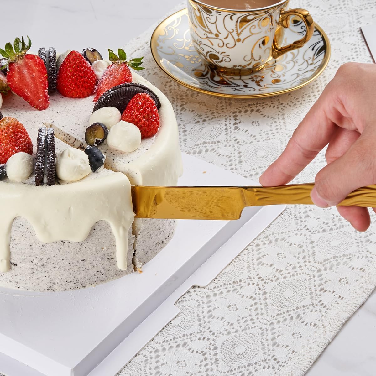 Black Cake Cutter Set, Stainless Steel Cake Cutting Utensils Include 13-inch Cake Knife and 9.3-inch Cake Server suitable for Weddings, Birthdays, and Anniversaries