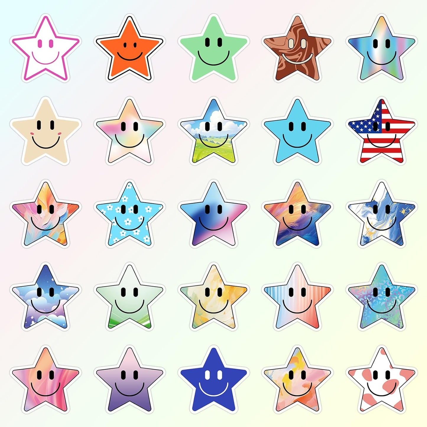 50PCS Smiling Stickers, Cute Water Bottle Stickers for Kids, for Teaching Rewards, Notebooks, Stationery, Luggage, Cartoon PVC Happy Stickers