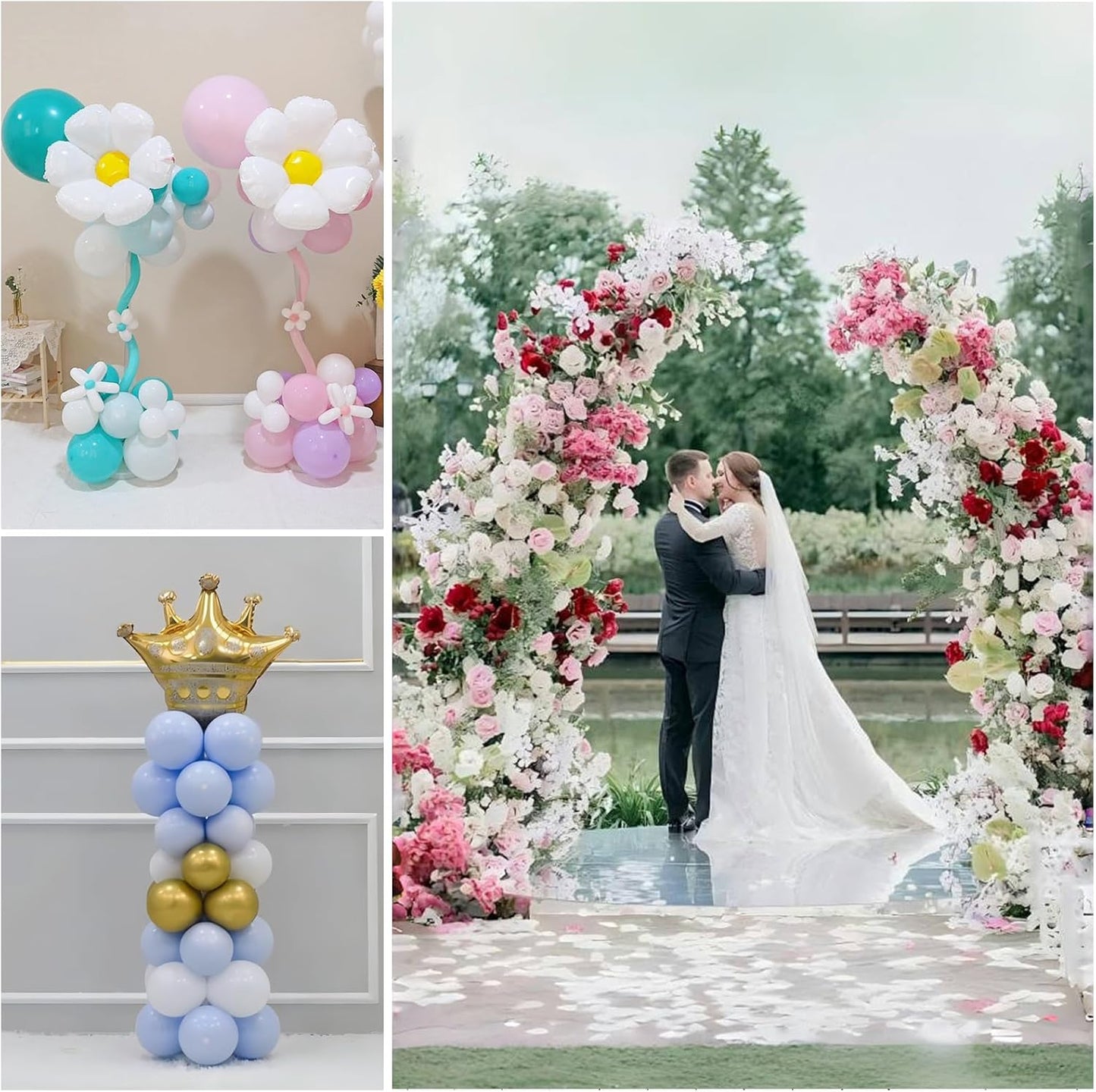 Bazen Upgraded 8.2ft & 5ft Balloon Arch Kit Glod Free Bending Shape Deformation Balloon Column Stand Half Arch Balloon Stand with Base Balloon Arch Frame for Wedding Baby Shower Birthday Decoration