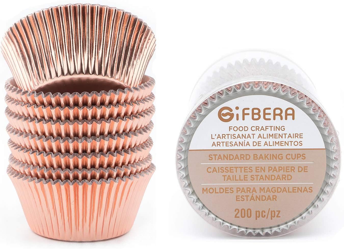 Gifbera White Metallic Foil Cupcake Liners Standard Size Baking Cups, 200-Count