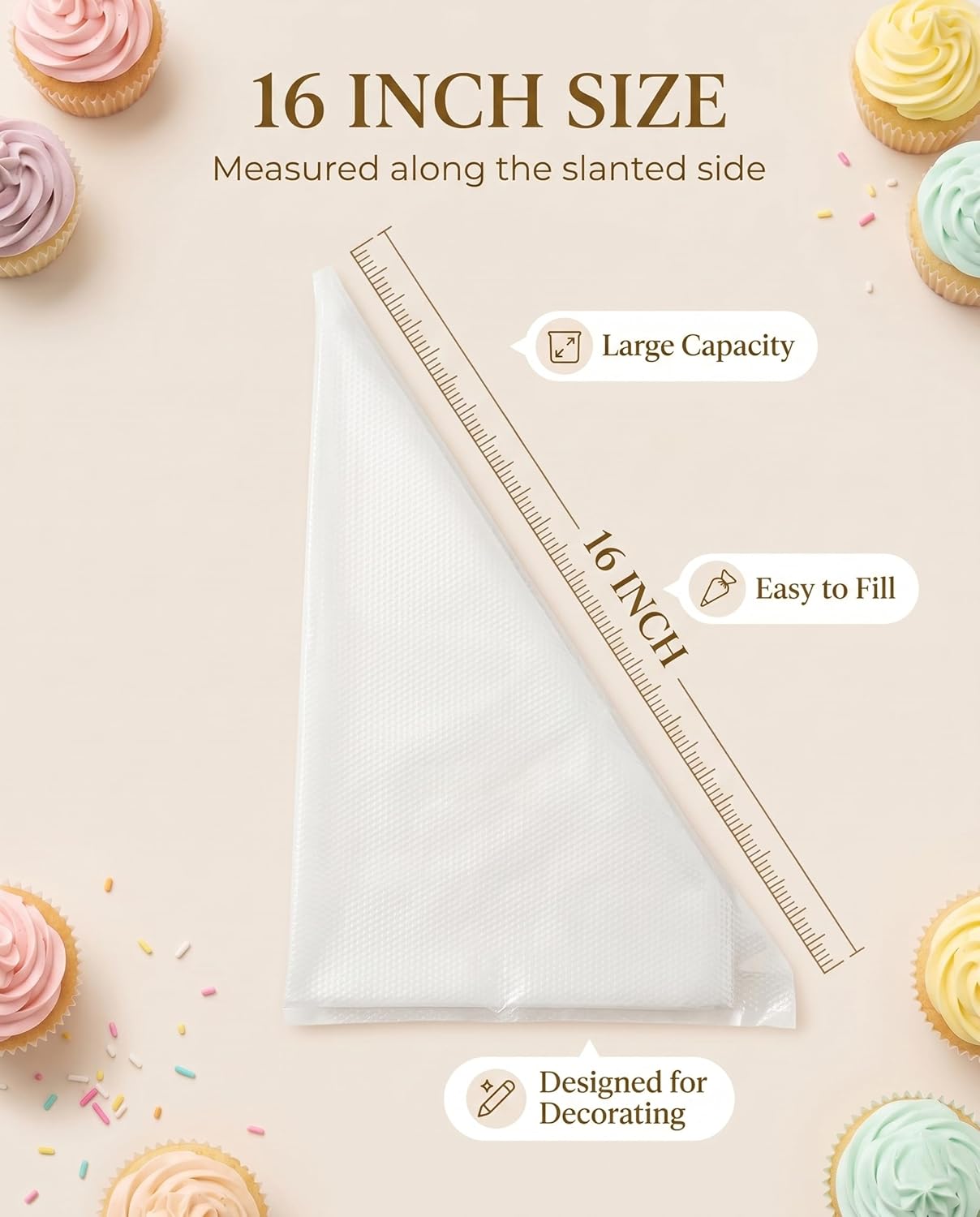 100 Pcs 12 Inch Piping Bags Disposable, Thickened Anti-Burst Pastry Bags for Thick Icing, Non-Slip Cake Decorating Bags for Cookies, Cupcakes and Royal Icing - Food Grade & BPA Free