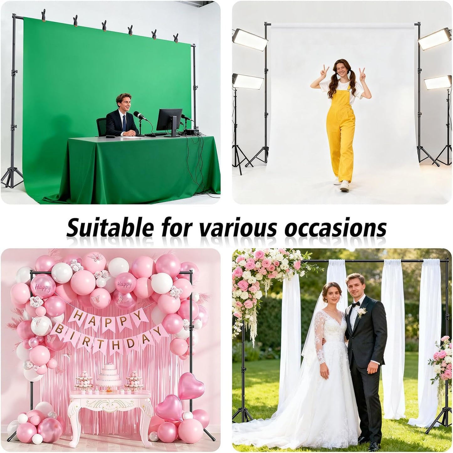 Forlogic Backdrop Stand 10x7.5ft(WxH), Heavy Duty Adjustable Photo Back Drop Stand kit, Suitable for Party, Photography, Weddings