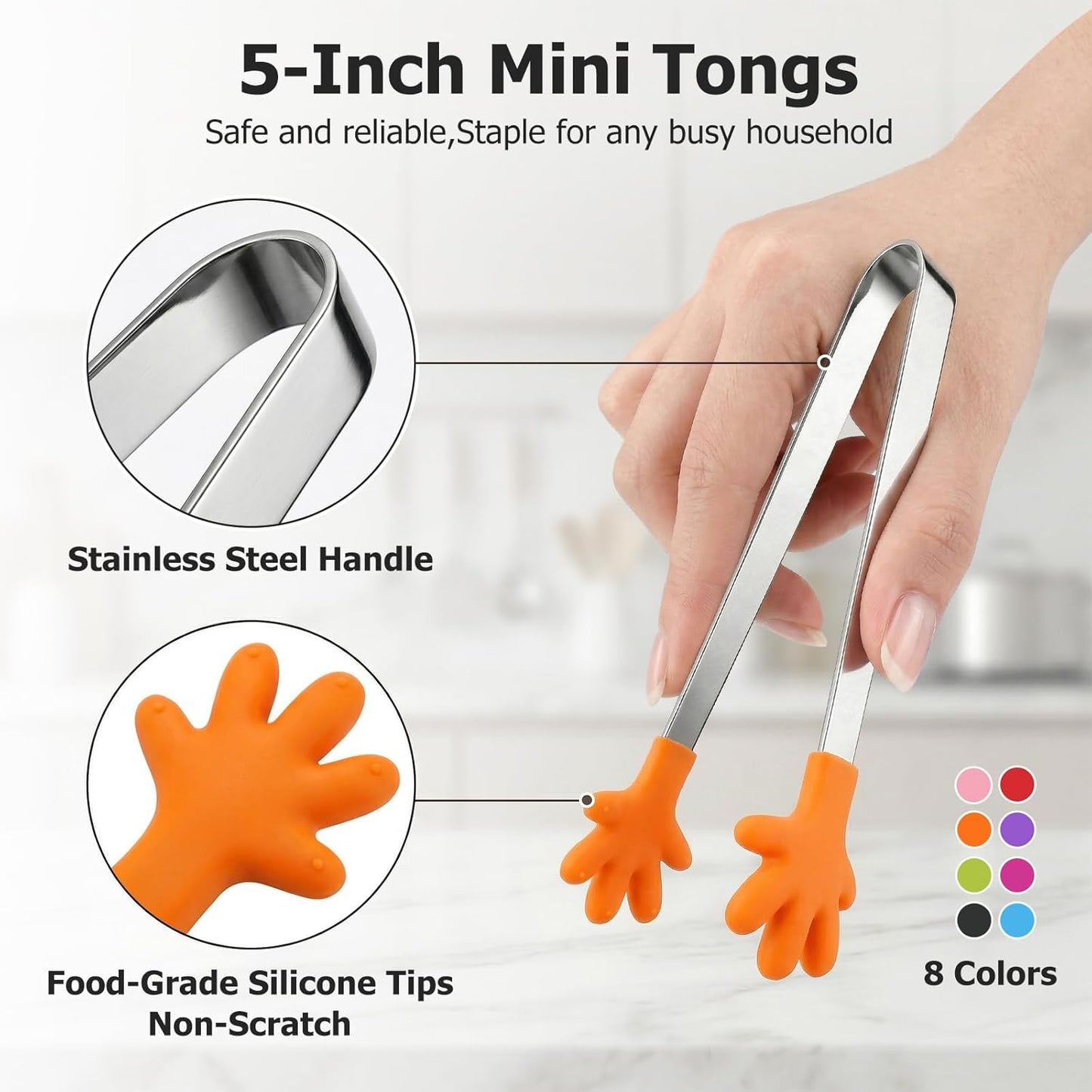 Shindel Small Tongs, 5" Mini Metal Tongs for Serving Food, Cute Kitchen Tool for Candy, Snacks, Chips, Cookies, Appetizers, Fruit, Pickles & Ice Cubes, Great for Party, Buffet & Dessert Table