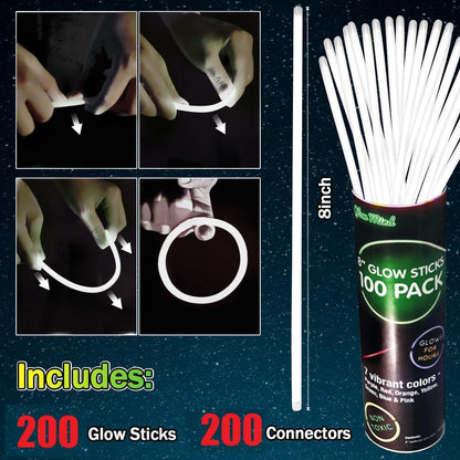 200 Pcs Red Glow Sticks Bracelet Necklaces Bulk Glow in The Dark Party Supplies 8” Light Up Stick with Connectors for Christmas Valentine's Day Easter 4th of July Party Favors Birthday Carnival