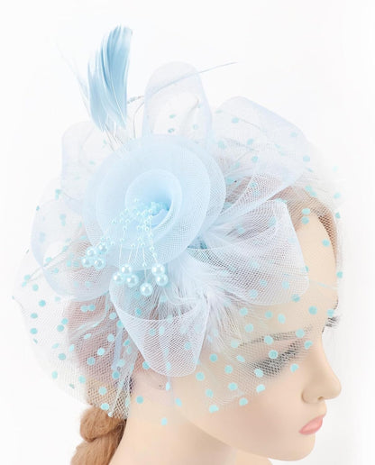 DRESHOW Fascinators Hat Flower Mesh Ribbons Feathers on a Headband and a Clip Tea Party Headwear for Girls and Women - Colors B