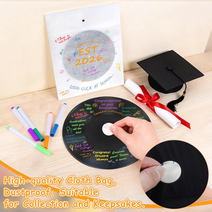 2 Pack Vinyl Record Graduation Guest Book Alternative,Graduation Guest Book Graduation Sign in Book, Congrats Grad Guest Book with Holders Pens Signs for Graduation Party Wedding Birthday