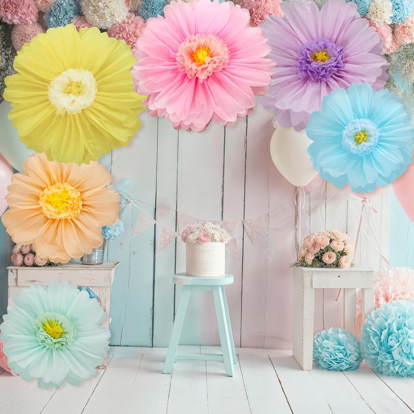 Giegxin 20 Pcs 31.5'', 23.6'', 11.8'', 9.8'' Pink Giant Paper Flower Boho Large Tissue Flower for Wall Pink Pom Pom Floral Decoration for Wall Wedding Bridal Shower Classroom Tea Party Birthday Decor