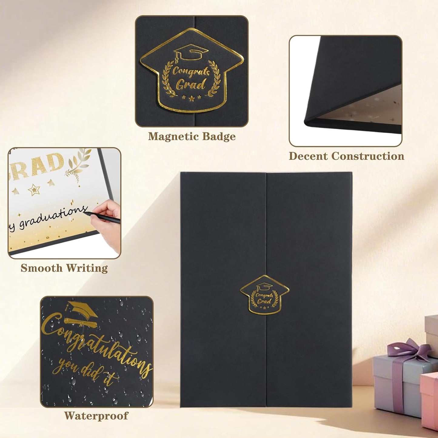 Graduation Guest Book 2026, Black and Gold Graduation Decorations Class of 2026 Graduation Signature Autograph Book for Congrats Grad Party Favors Supplies Gifts