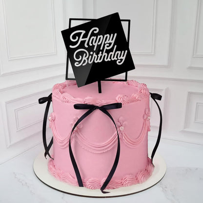 6 Pcs Black Happy Birthday Cake Toppers Set, Acrylic Cake Decoration for Birthday Party