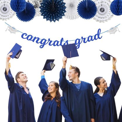 Navy-Blue White Silver Tissue Pom-Poms - 15pcs 5 Size Party Decorations Paper Flowers,Graduation Wedding Baby Bridal Shower Room Hanging Decorations Boy Birthday Party Backdrop Decor Panduola