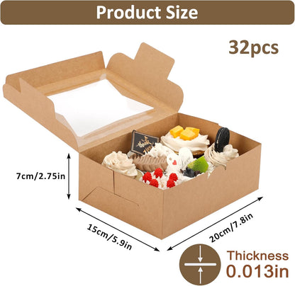 Moretoes 32pcs Cookie Boxes, 8x6x2.5 Bakery Boxes with Window 3 Styles, for Chocolate Strawberries, Dessert, Donuts, Cupcakes, Muffins