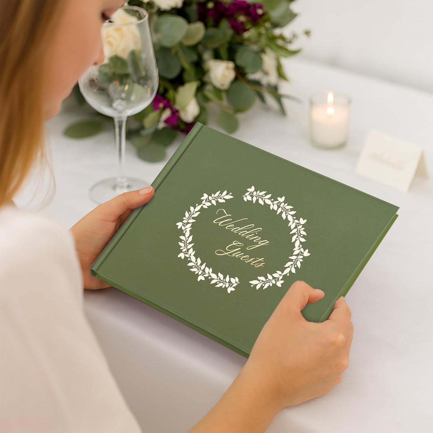&And Per Se White Wedding Guest Book with Photo Spots – Elegant Hardcover Sign-in Book for Weddings, Baby Showers & Special Events – Blank & Lined Memory Keepsake Album