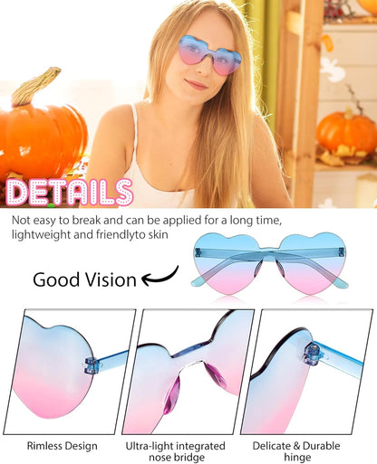 Frienda 20 Pairs Heart Shaped Sunglasses Rimless Candy Color Glasses for Women Men Party Favor