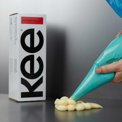 KEE-SEAL ULTRA Disposable Pastry Bags, Piping Bag with Non-Slip Outer Surface, Smooth-Flow Interior, Easy Tear Perforation, Convenient Dispenser Box, 18-Inch, Clear
