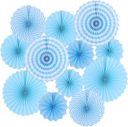 LRCXL 12PCS Party Hanging Paper Fans Set, Fiesta Round Pattern Paper Garlands Decoration Party Supplies for New Year Baby Shower Birthday Wedding Graduation Events Accessories(Yellow)