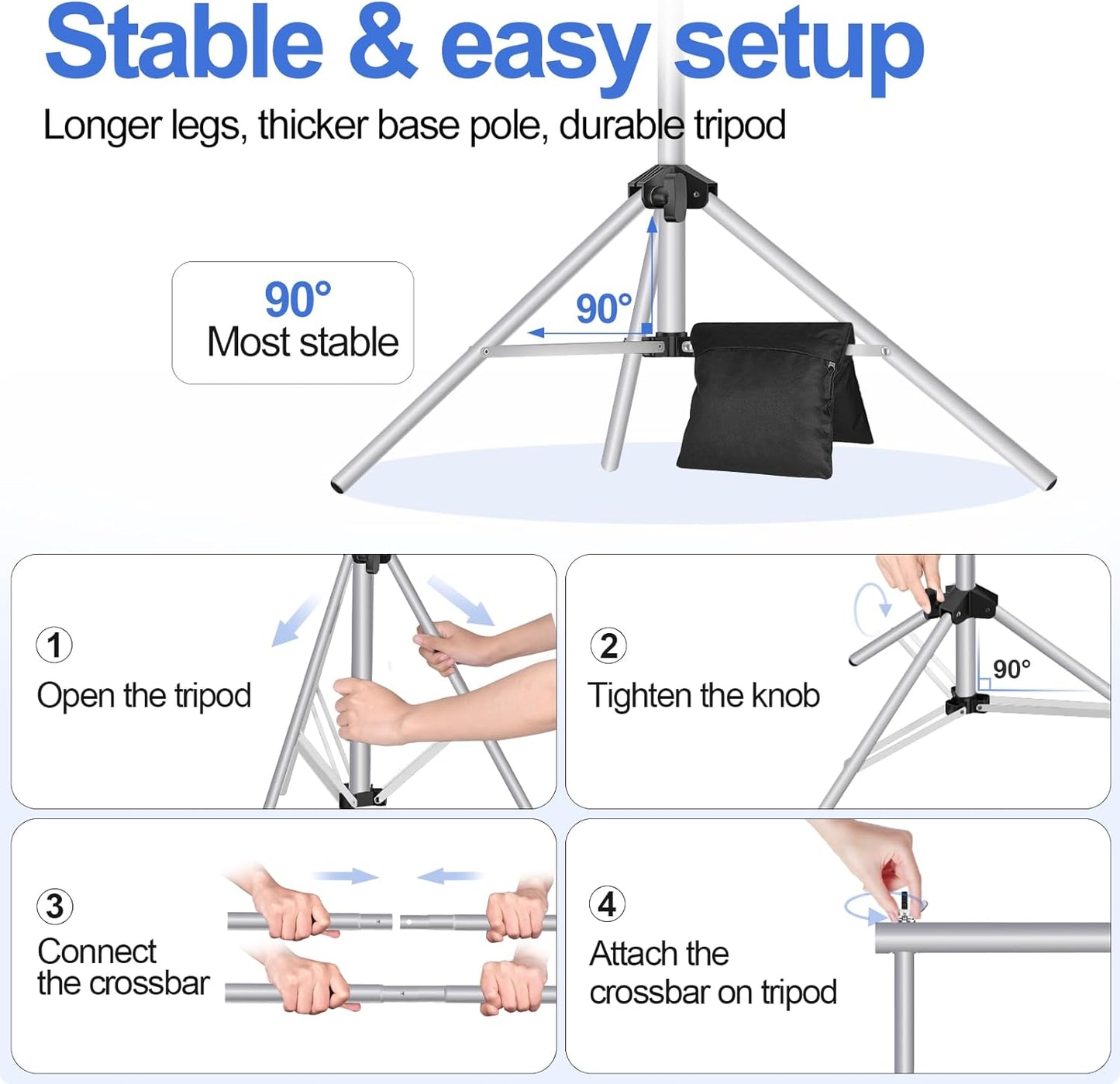 EMART Backdrop Stand 10x7ft(WxH) Photo Studio Adjustable Background Stand Support kit with 2 Crossbars, 8 Clamps, 2 Sandbags and Carry Bag for Parties, Events Decoration, Wedding, Photography -White