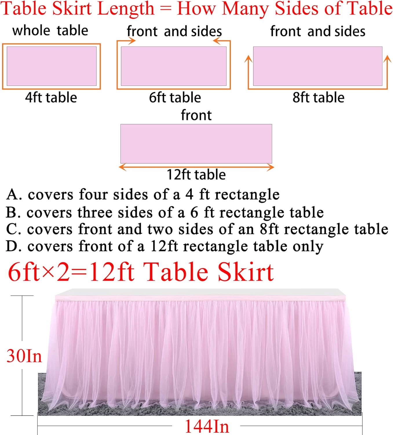 Suppromo 6ft Pink Tulle Table Skirt Baby Shower Tablecloth for Rectangle Tables or Round Tables Pink Ruffle Tutu Table Skirts Desk Skirt for Princess Girls Birthday Party Cake Dessert Decorations