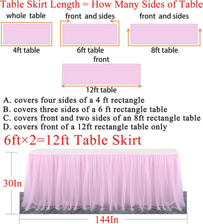 Suppromo 6ft Pink Tulle Table Skirt Baby Shower Tablecloth for Rectangle Tables or Round Tables Pink Ruffle Tutu Table Skirts Desk Skirt for Princess Girls Birthday Party Cake Dessert Decorations