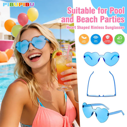 Pibupibu 12 Pack Heart Shaped Sunglasses for Women Colorful Rimless Sunglasses Transparent Bachelorette Party Favors