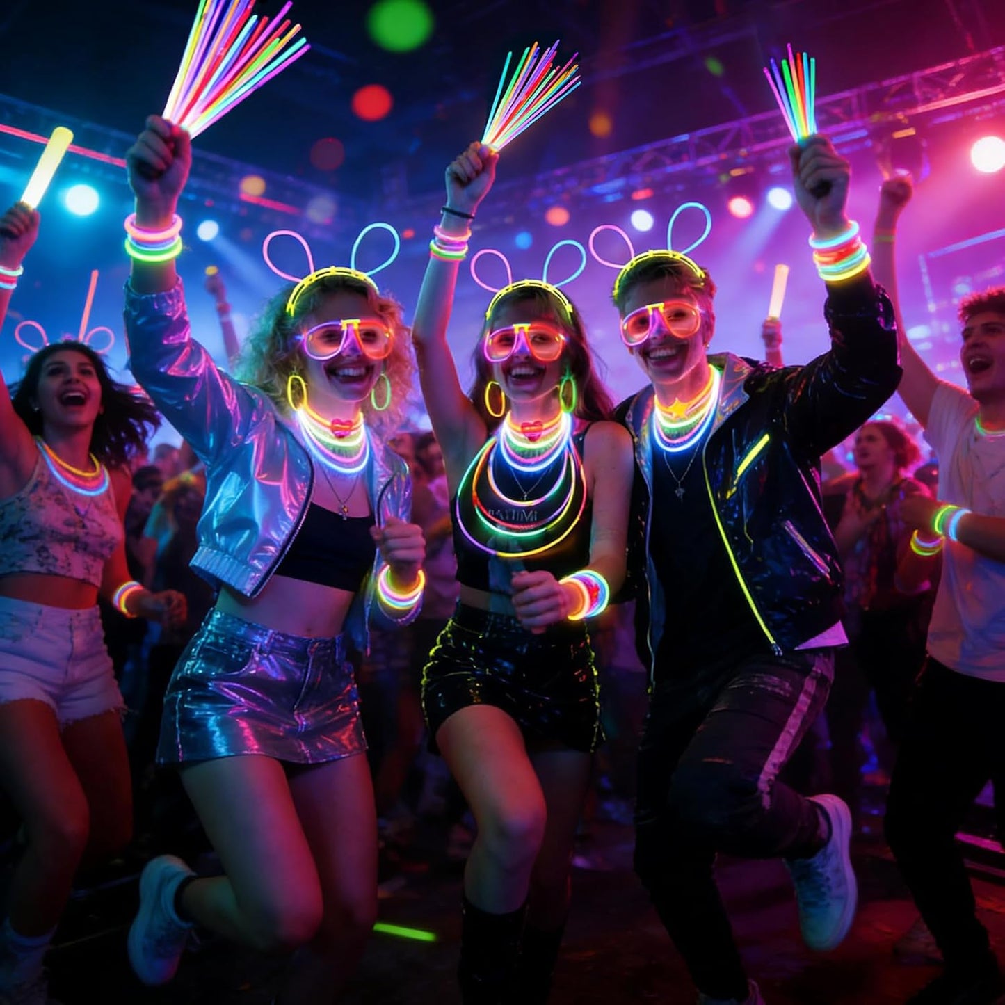 394 Pcs Glow in the Dark Party Supplies for 16 Kids Adults, Light Up Party Favors, 150 Ultra Bright Glow Sticks Bulk Party Pack with Set of 16 Glow Glasses,Earring, Headband,Bracelets, Necklaces