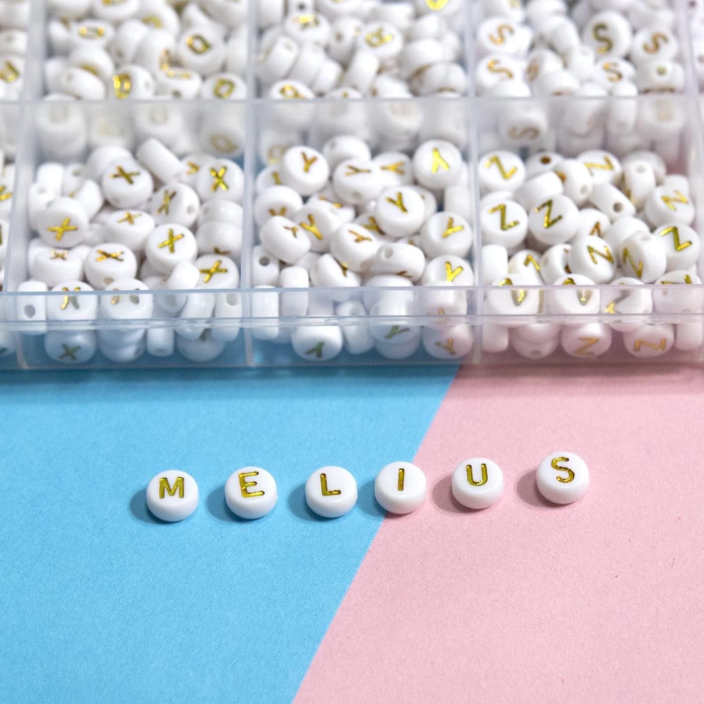 Melius 1450Pcs Acrylic Glow Letter Beads, Alphabetical Glowing in The Dark Beads in 28 Grid Box for Jewelry Making, DIY Bracelets, Necklaces, Key Chains (Glowing, 4x7mm)