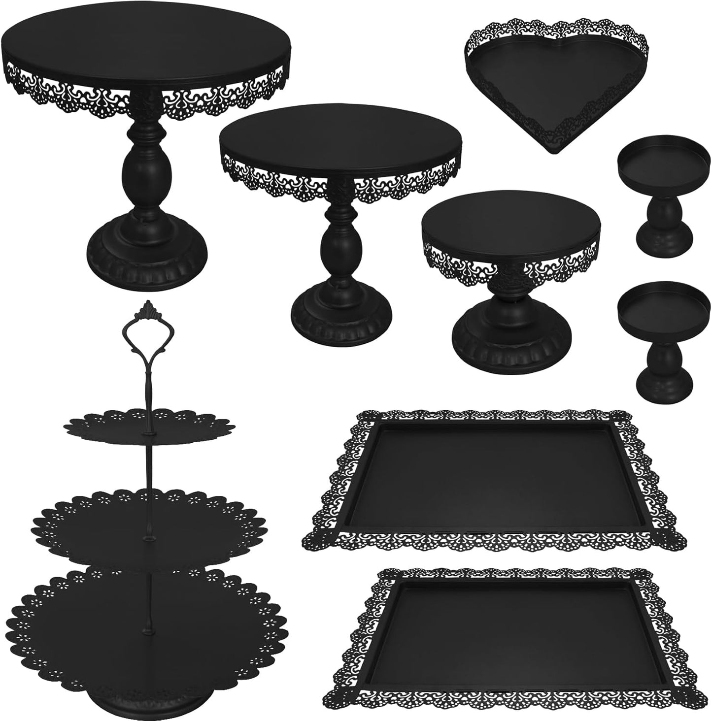 Set of 9 Cake Stands Metal Cupcake Stand Set Multiple Styles Candy Fruit Display Tower Dessert Plate Cake Serving Tray for Birthday Party Wedding Anniversary Baby Shower Engagement (Gold)