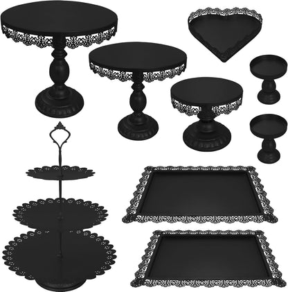 Set of 9 Cake Stands Metal Cupcake Stand Set Multiple Styles Candy Fruit Display Tower Dessert Plate Cake Serving Tray for Birthday Party Wedding Anniversary Baby Shower Engagement (Gold)