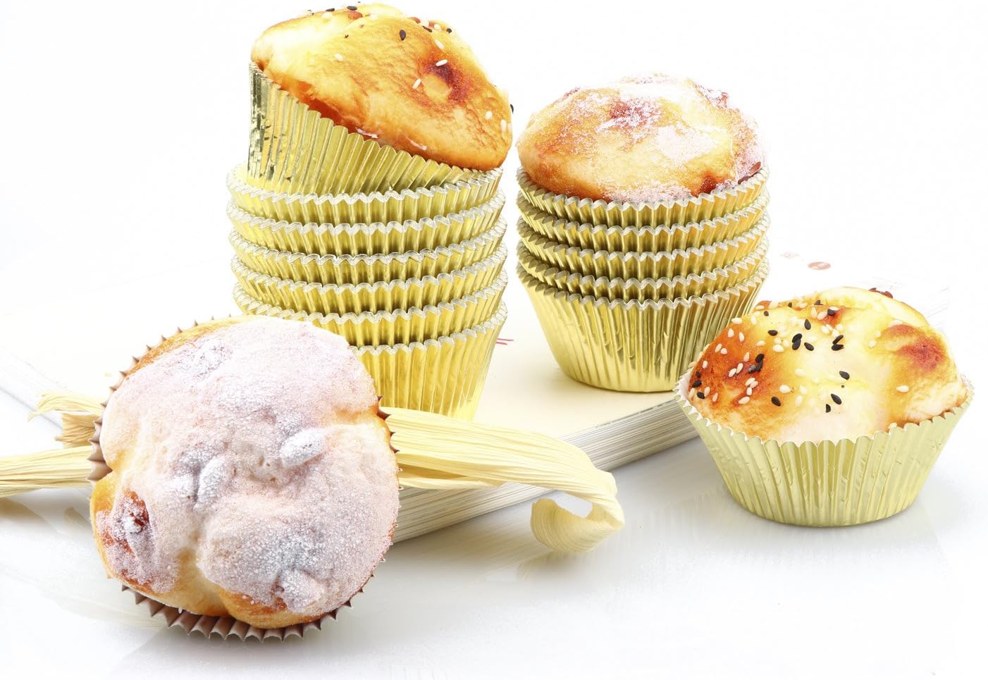 Gifbera White Metallic Foil Cupcake Liners Standard Size Baking Cups, 200-Count