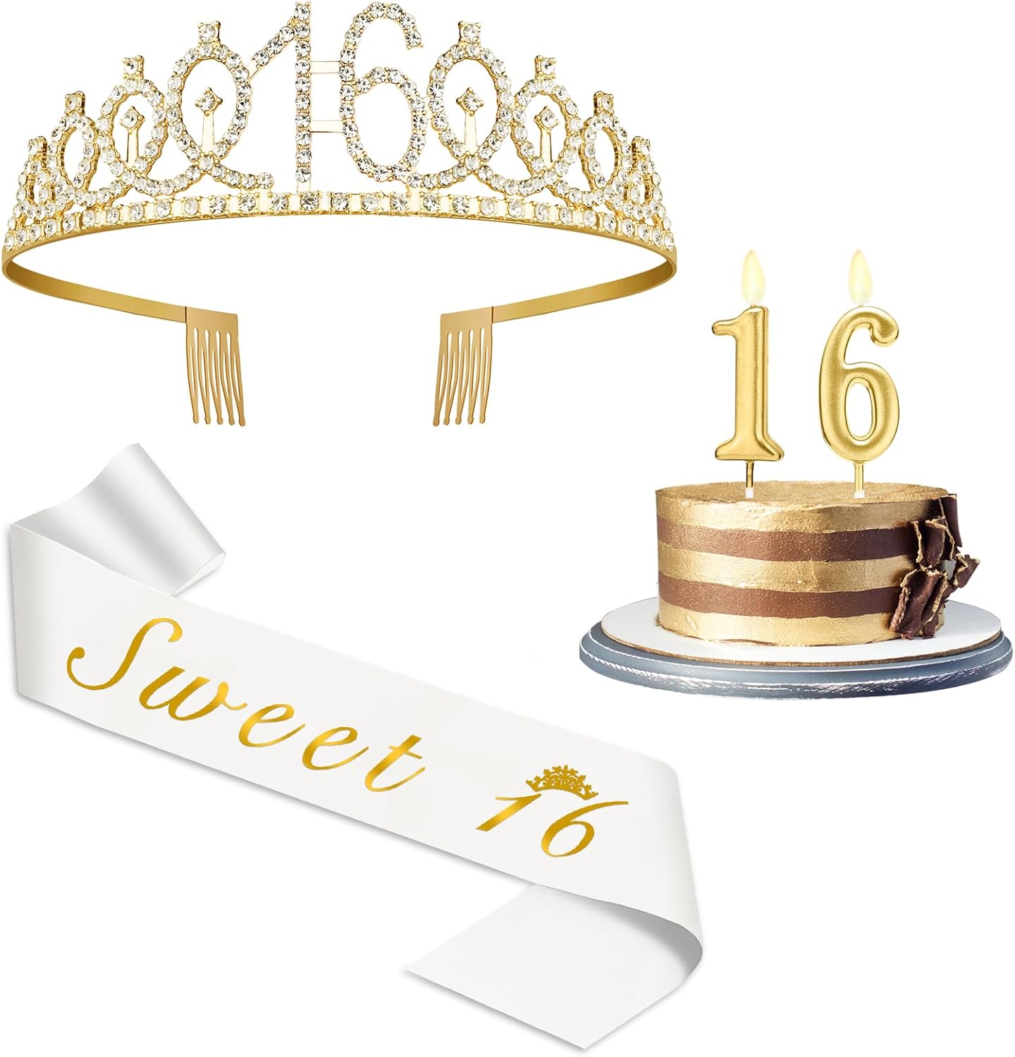 21st Birthday Decorations for Her with 21st Birthday Sash and Crown, Candles Gold, Gifts for 21 Year Old Girls