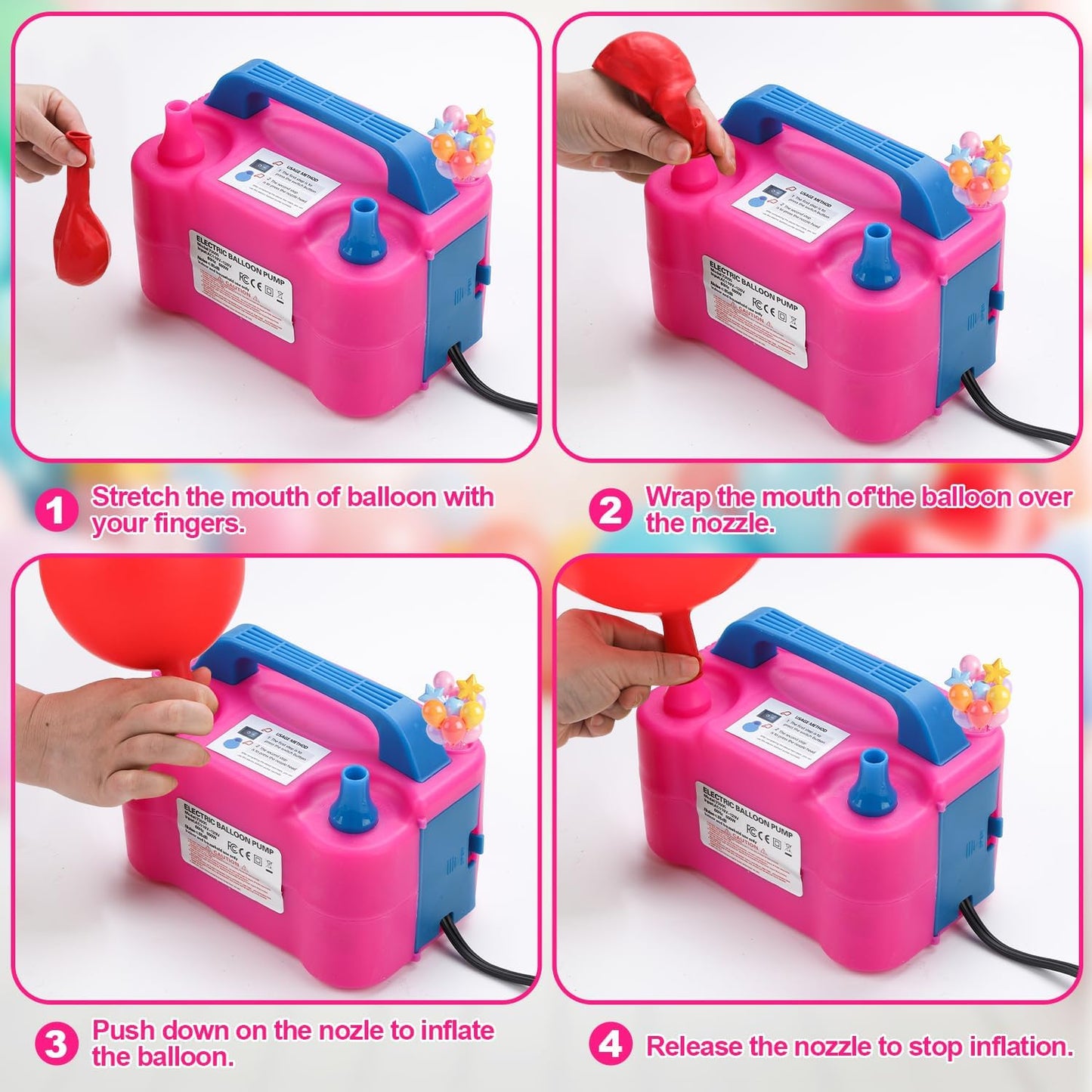 QIPUMP Balloon Pump Electric,110V 600W Balloon Blower Inflator Dual Nozzle Air Pump Balloons Inflator for Decoration, Party, Sport,Gifts:2 Balloon Tying Tools