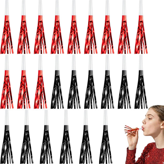 Sumind 24 Pcs Gold Noise Makers Metallic Fringed Party Blowers Horns Whistles Noisemakers Party Favors for Adults Birthday Graduation Sporting Events Celebration Surprise Supplies