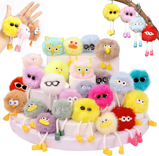 24 PCs Party Favors Keychains - Fuzzy Keychain Cute for Birthday Party Favors for Kids 8-12 Goodie Bags Stuffers for Kids End of Year Student Gifts from Teacher 5th Grade Graduation Gifts