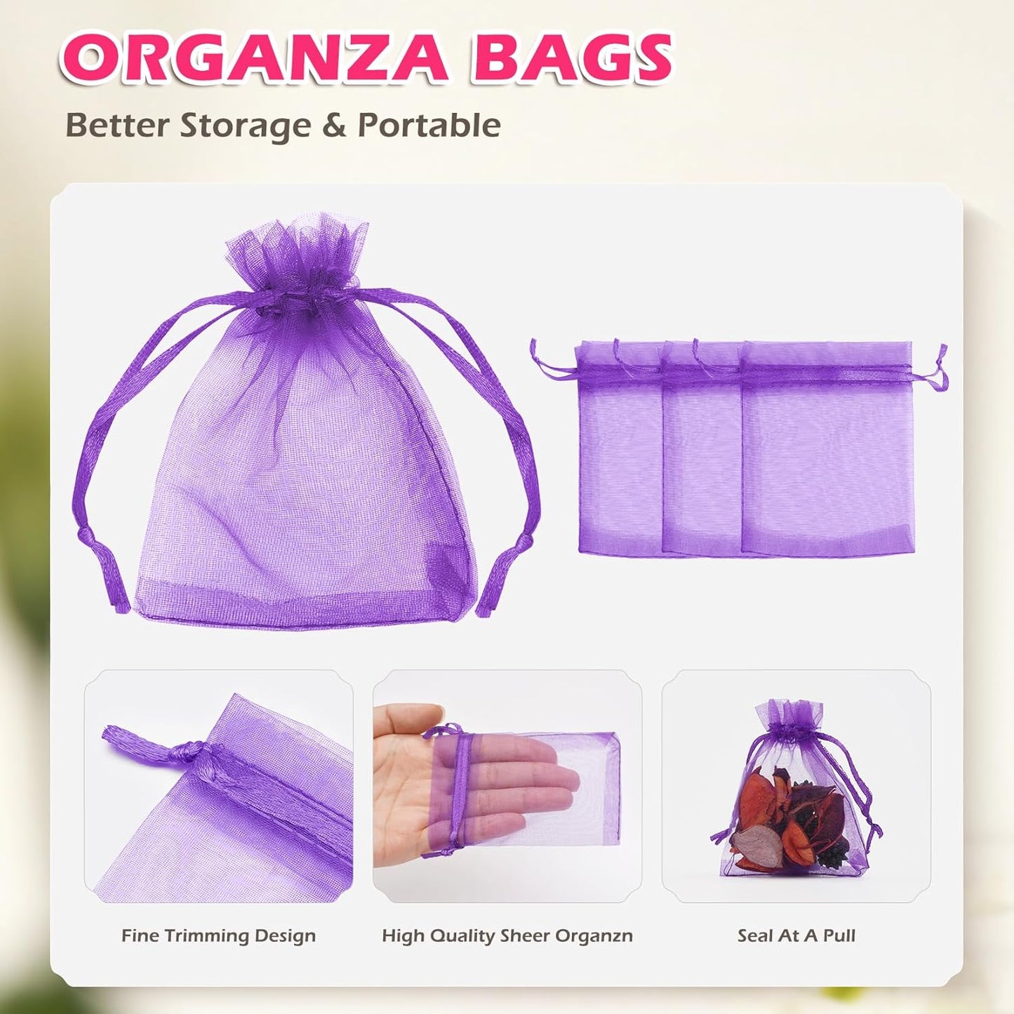 ANZNKU 50PCS White Organza Bags 3x4, Small Gift Bags Bulk for Sachet Jewelry Candy Treat, Mini Mesh Bag Drawstring for Wedding Bridal & Baby Shower, Party Favor Bag for Easter Mothers Day Birthday