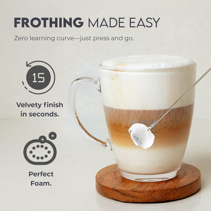 Zulay Kitchen Powerful Milk Frother AA Batteries Included – Ultra Fast Handheld Drink Mixer with Stainless Steel Whisk Stirrer for Coffee, Protein, Matcha & More, Frother Wand Electric Frothmate Black - Colors E