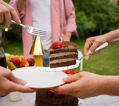 Wedding Cake Knife and Server Set with Forks, Engraved Cake Cutting Set for Wedding Anniversary Christmas Engagement（Gold