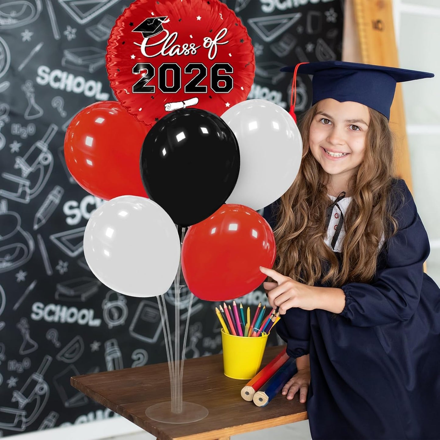 Graduation Decorations - 4 Set Balloon Stands, Class of 2026 Congrats Grad Table Centerpieces for Graduation Party Supplies(Gold& Black)