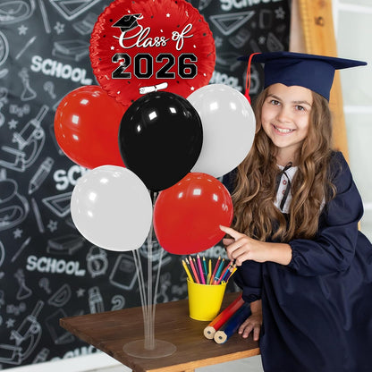 Graduation Decorations - 4 Set Balloon Stands, Class of 2026 Congrats Grad Table Centerpieces for Graduation Party Supplies(Gold& Black)