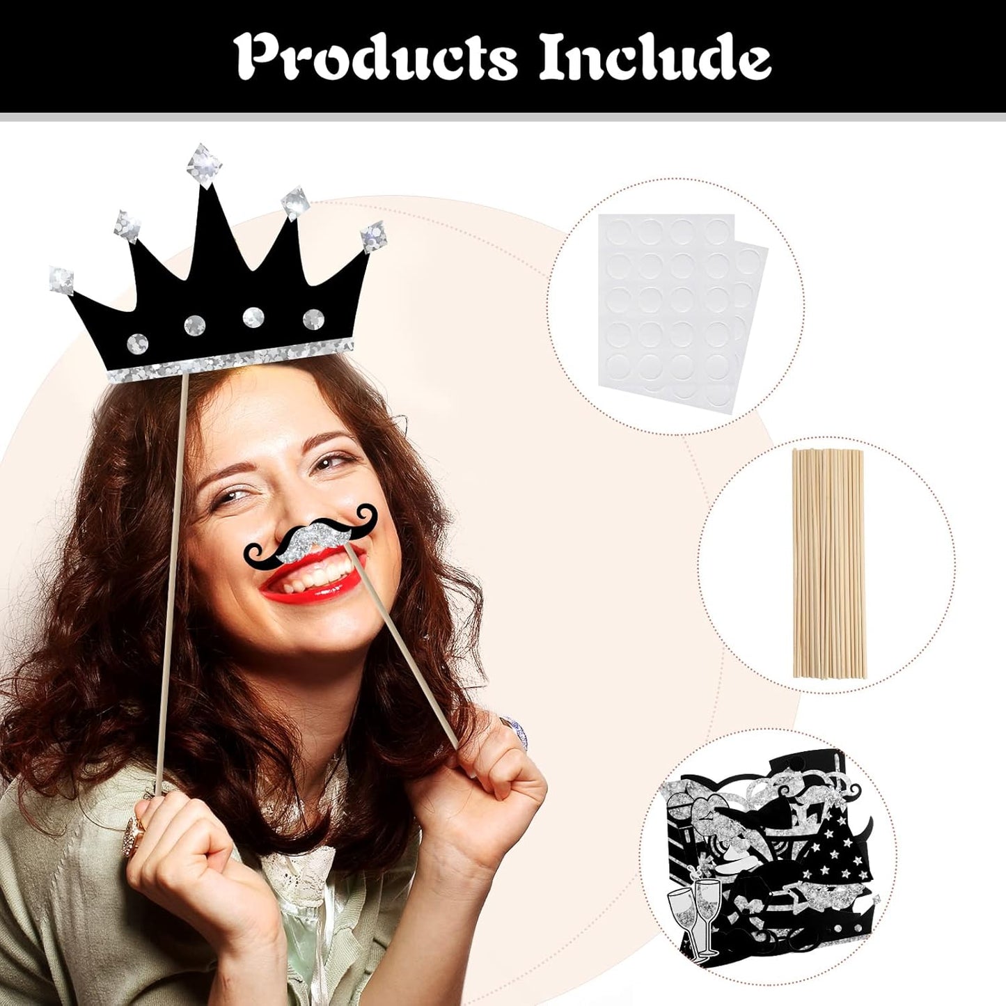 Zonon 24 Pcs Funny Photo Booth Props Class of 2026 Graduation Birthday Wedding Family Class Reunion Prom Disco Party Celebration Decoration Supplies Mix of Hats, Lipstick, Tie(Blue and Black)
