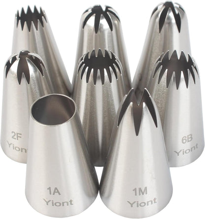 8Pcs Flower Piping Tips Set Stainless Steel Baking Tools Cookies, Cupcakes Rose & Wedding Cake Decorating Icing & Frosting Pastry Nozzles Yiont