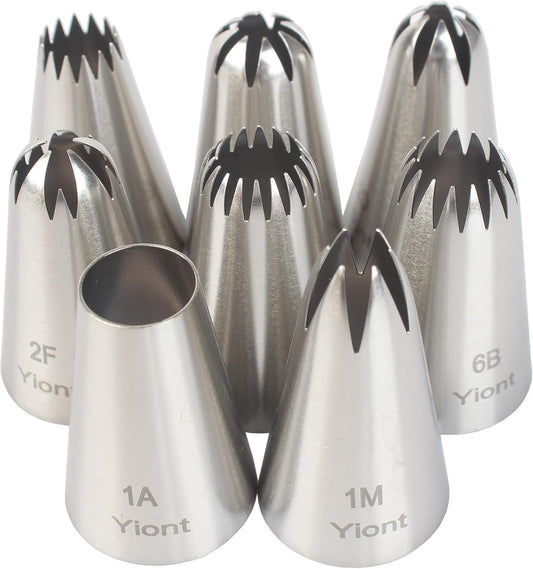 8Pcs Flower Piping Tips Set Stainless Steel Baking Tools Cookies, Cupcakes Rose & Wedding Cake Decorating Icing & Frosting Pastry Nozzles Yiont