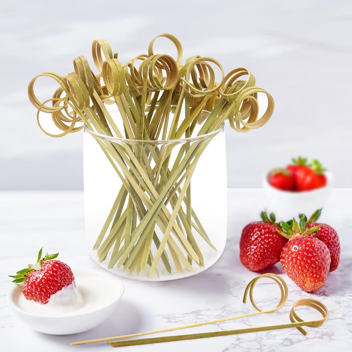 300pcs 4.7 IN Bamboo Cocktail Picks with Looped Knot,Nature Color,for Cocktail Party, Barbeque, Club Sandwiches (black-300pcs)