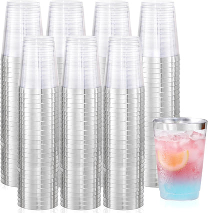 supernal 100pcs Gold Plastic Cups 12 oz, Glitter Clear Disposable Cups Heavy Duty, Fancy Plastic Cocktail Tumblers for Wedding, Parties Champagne & Mixed Drinks