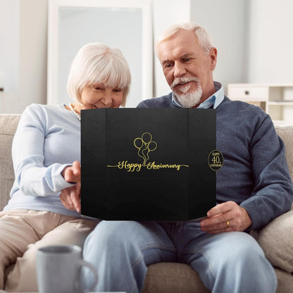 DARUNAXY Black Gold Happy Anniversary Party Decorations, Happy Anniversary Alternative Signature Guest Book Wedding 1st 10th 40th 50th Anniversary Signing Card Board Party Supplies