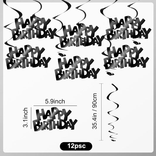 BEISHIDA 12 Pcs Pre-Strung Happy Birthday Hanging Swirl Decorations, Colorful Birthday Party Hanging Decor Supplies for Kids Adults
